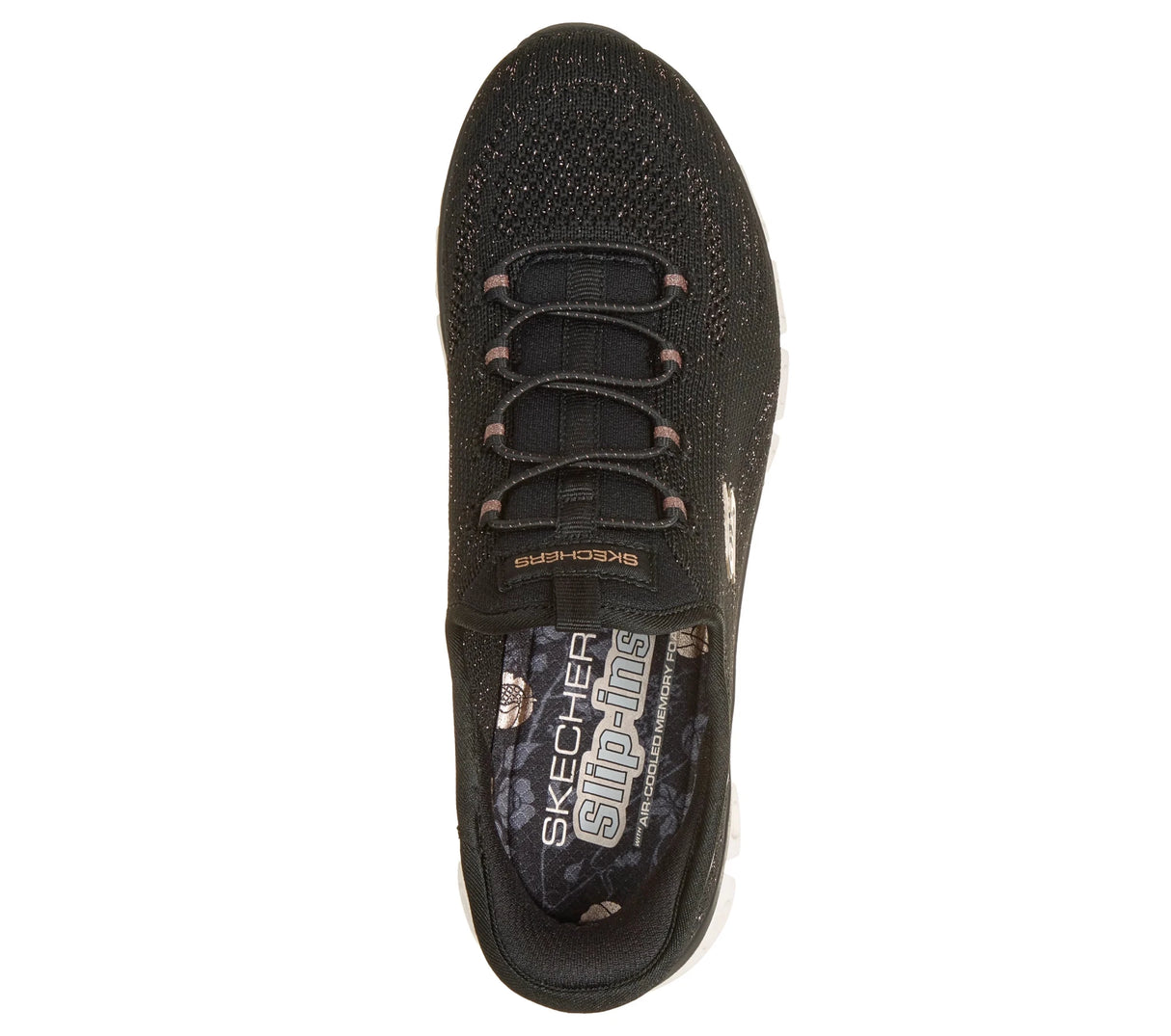 Skechers Women's Slip-Ins Glide Step Copper Bloom Shoes - Black/Rose Gold