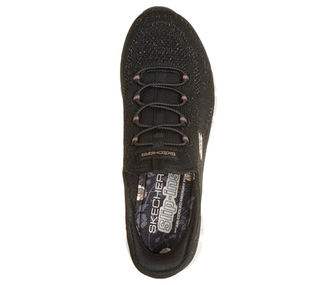 Skechers Women's Slip-Ins Glide Step Copper Bloom Shoes - Black/Rose Gold