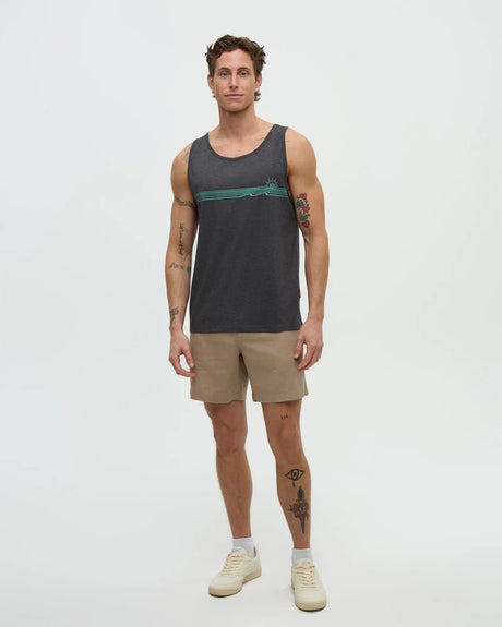 tentree Men's Weekend Wave Tank - Graphite/Turquoise
