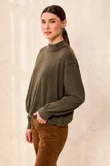 Tribal Women's Bubble French Terry Crew Neck Long Sleeve Knit Top