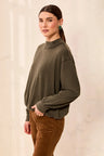 Tribal Women's Bubble French Terry Crew Neck Long Sleeve Knit Top