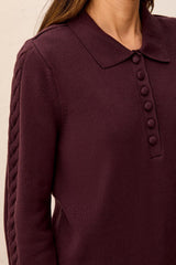 Tribal Women's Self Button Placket Collared Cable Sleeve Sweater