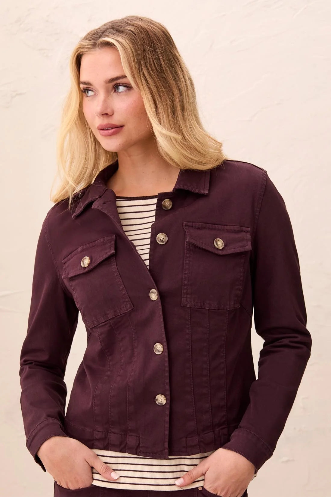 Tribal Women's Comfort Stretch Button Front Denim Jacket