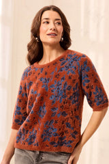 Tribal Women's Elbow Sleeve Crew Neck Sweater