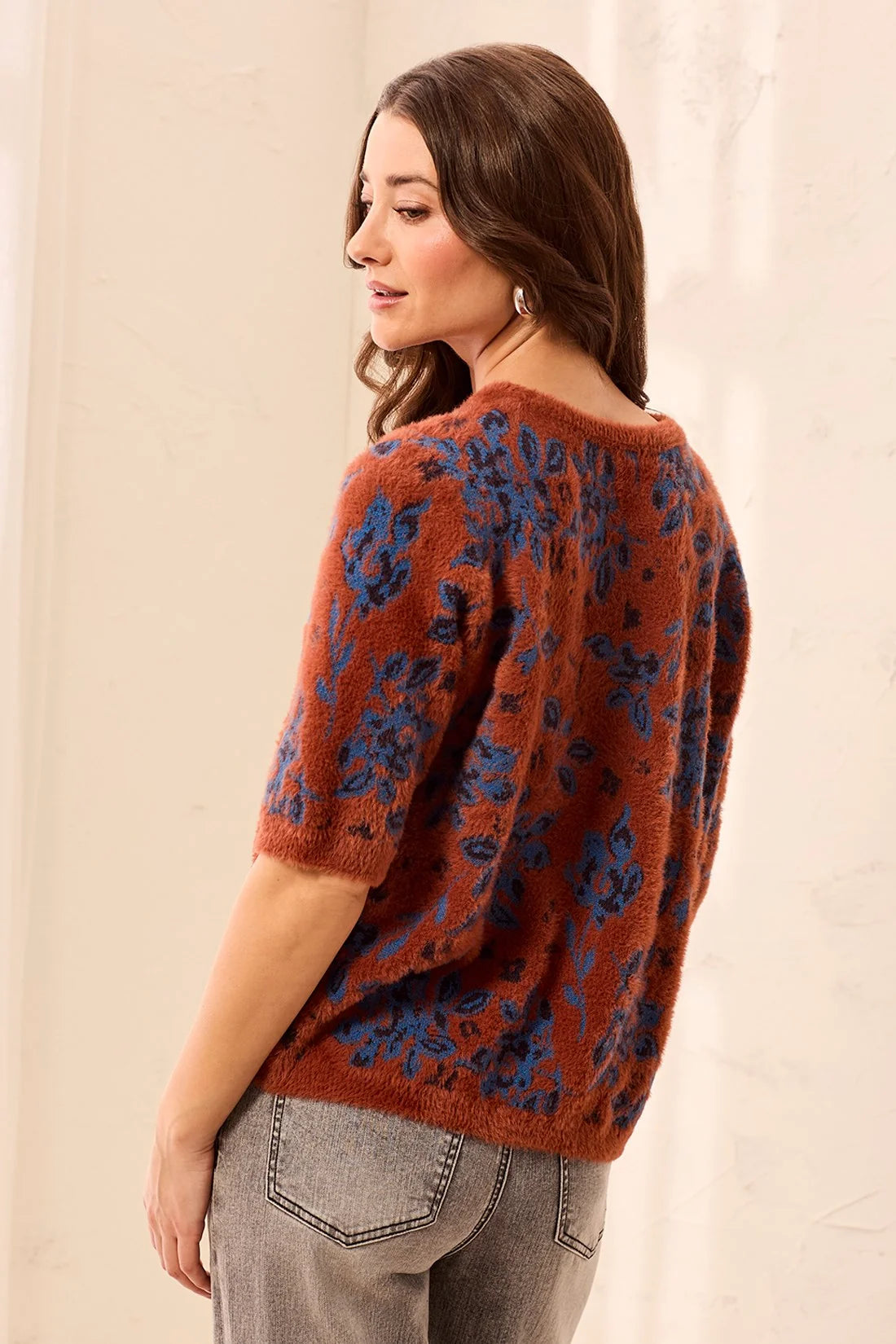 Tribal Women's Elbow Sleeve Crew Neck Sweater