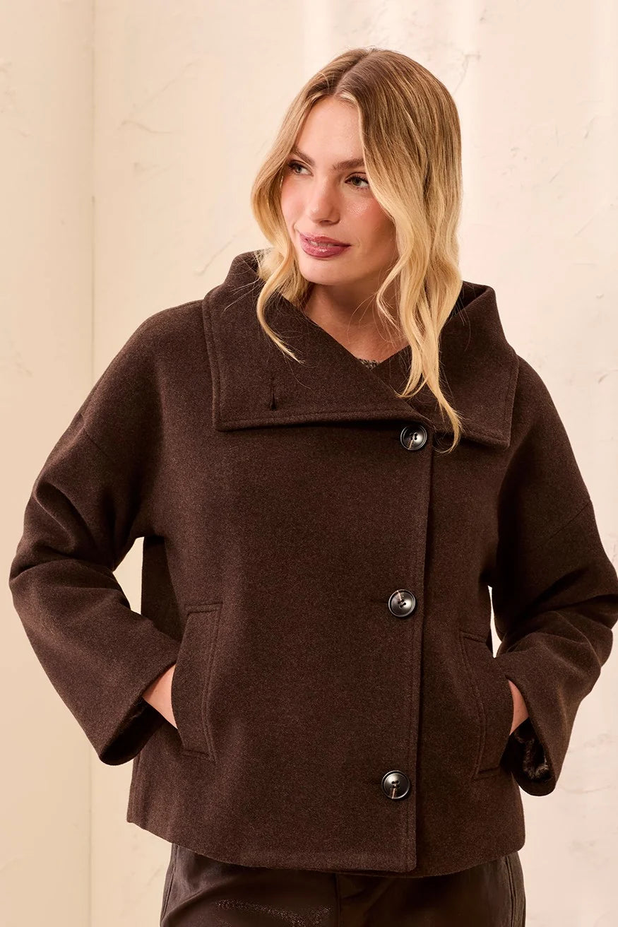 Tribal Women's Lofty Knit Funnel Neck Button Front Jacket