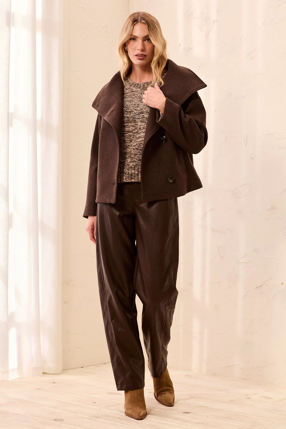 Tribal Women's Lofty Knit Funnel Neck Button Front Jacket