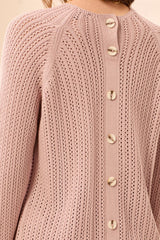 Tribal Women's Pointelle Button-Back Long Sleeve Sweater