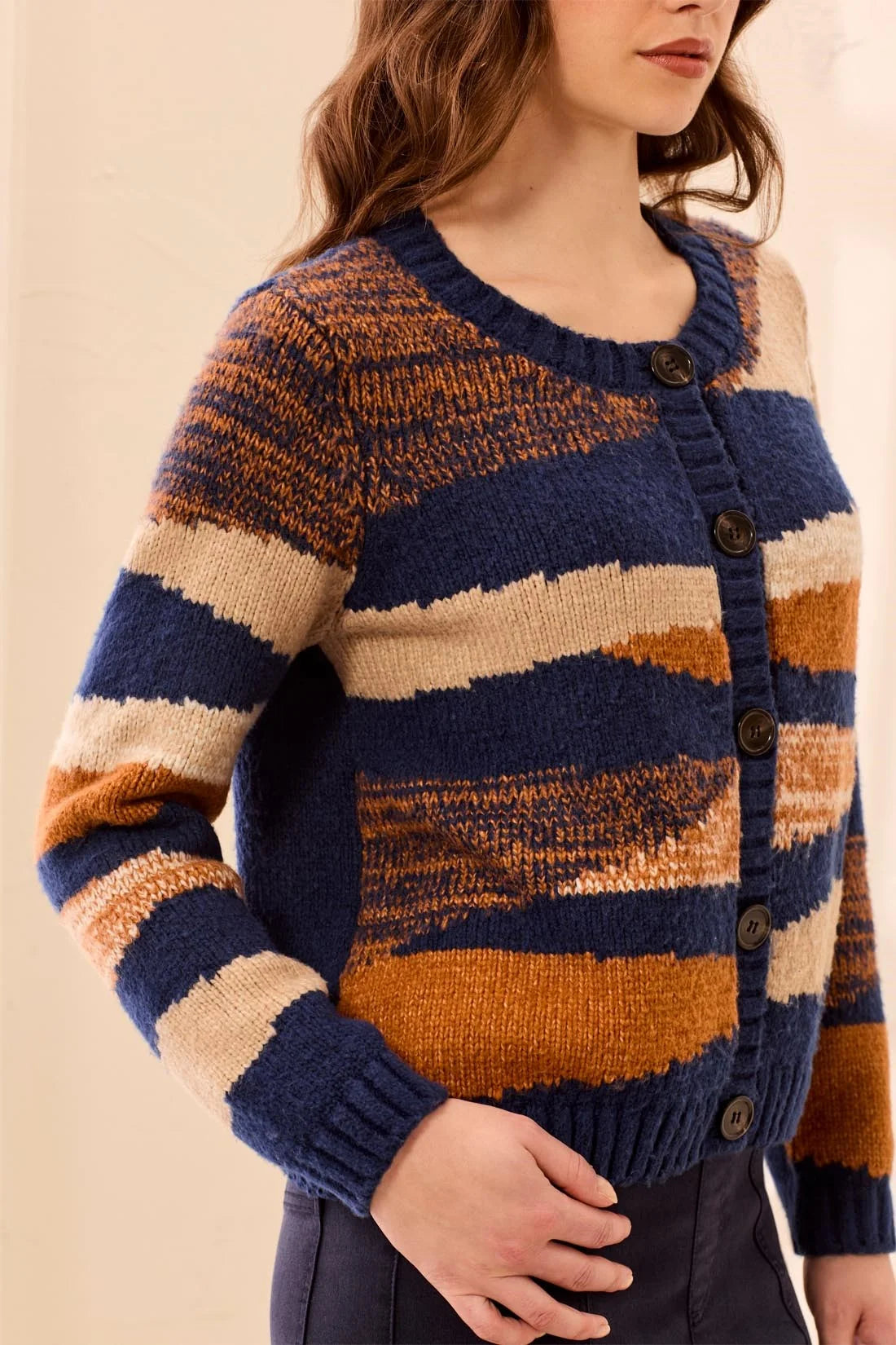 Tribal Women's Long Sleeve Crew Neck Sweater Cardigan