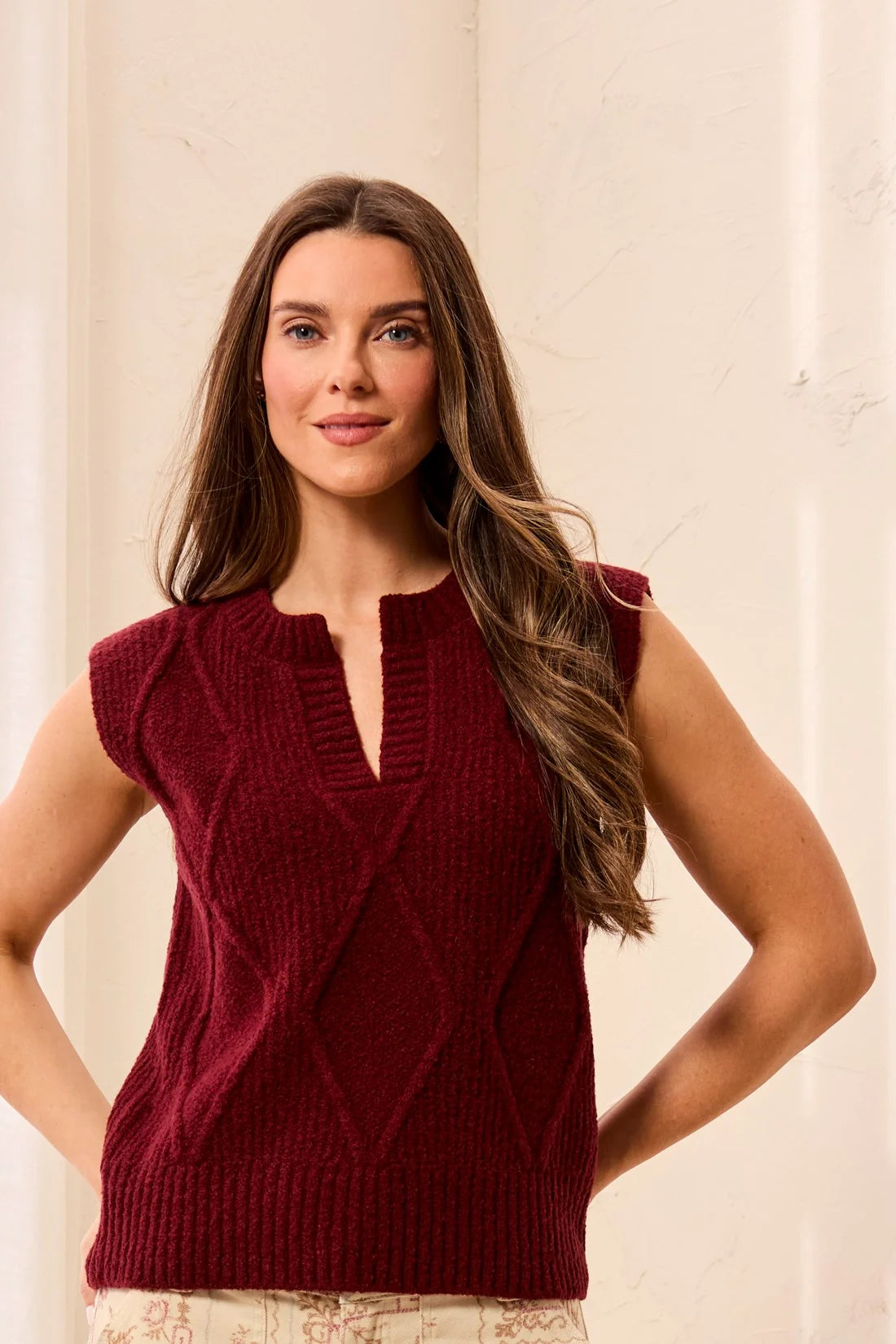 Tribal Women's Split Crew Neck Sweater Vest