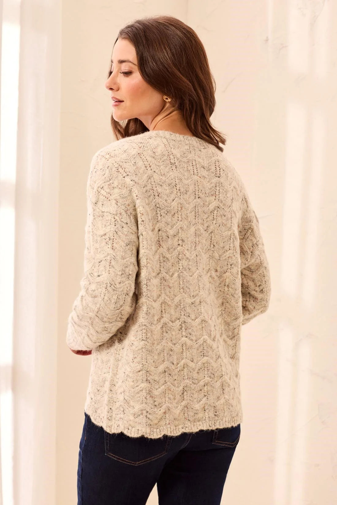 Tribal Women's Henley Scallop Hem Sweater