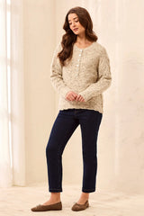 Tribal Women's Henley Scallop Hem Sweater