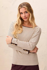 Tribal Women's Long Sleeve Boat Neck Button Detail Top