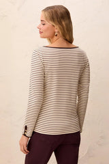 Tribal Women's Long Sleeve Boat Neck Button Detail Top