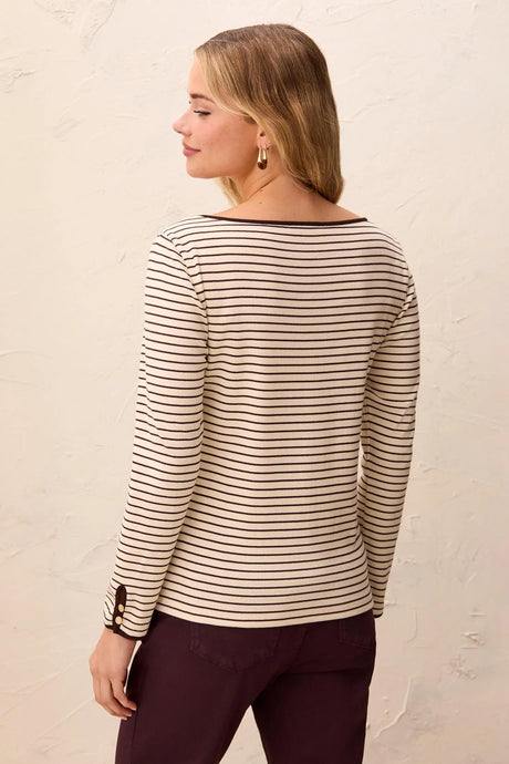 Tribal Women's Long Sleeve Boat Neck Button Detail Top