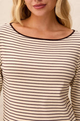 Tribal Women's Long Sleeve Boat Neck Button Detail Top