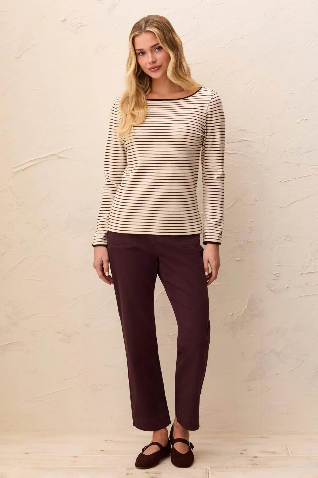 Tribal Women's Long Sleeve Boat Neck Button Detail Top