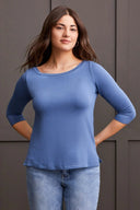 Tribal Women's 3/4 Sleeve Crew Neck Top - Blue Jay