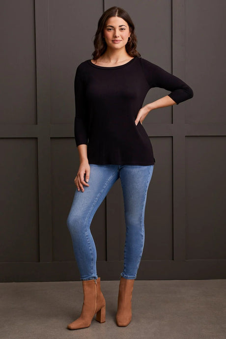 Tribal Women's 3/4 Sleeve Crew Neck Top - Black