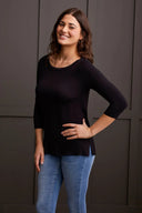 Tribal Women's 3/4 Sleeve Crew Neck Top - Black