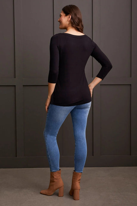 Tribal Women's 3/4 Sleeve Crew Neck Top - Black