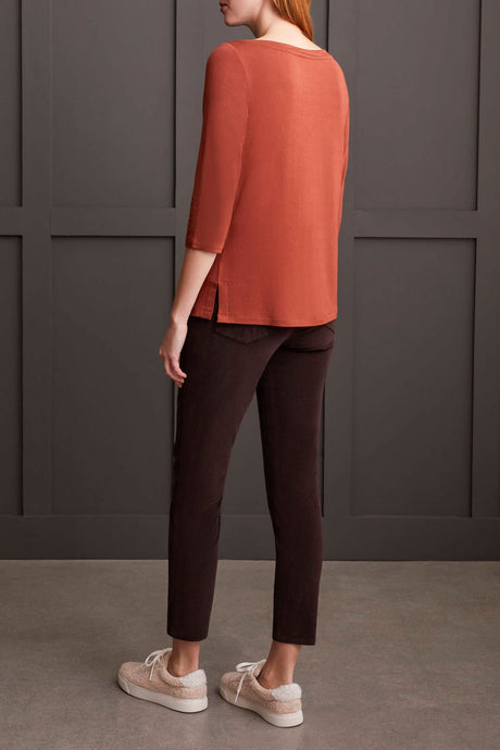 Tribal Women's 3/4 Sleeve Crew Neck Top - Marsala