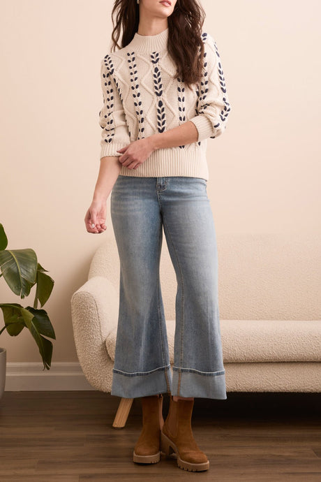 Tribal Women's 3/4 Sleeve Mock Neck Cable Knit Sweater - A&M Clothing & Shoes - Westlock