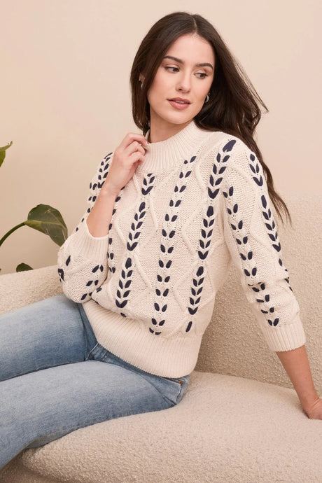 Tribal Women's 3/4 Sleeve Mock Neck Cable Knit Sweater - A&M Clothing & Shoes - Westlock
