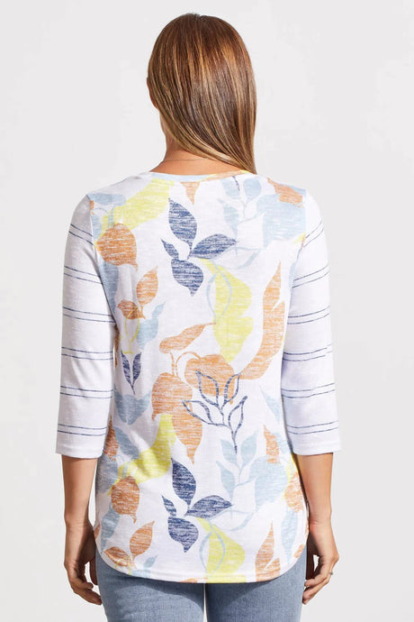 Tribal Women's 3/4 Slv Mixed Print Top - Bluecloud