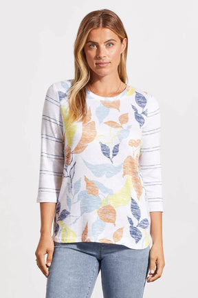 Tribal Women's 3/4 Slv Mixed Print Top - Bluecloud