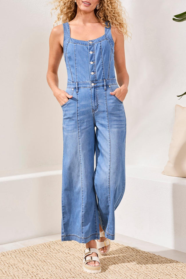 Tribal Women's Adjustable Strap Smocking Jumpsuit - A&M Clothing & Shoes