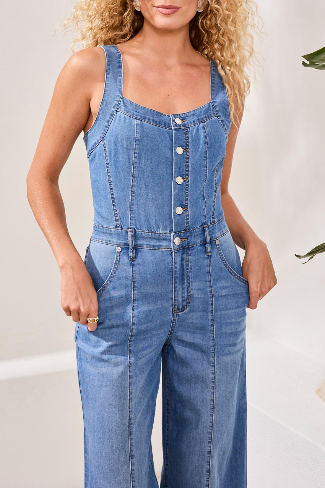 Tribal Women's Adjustable Strap Smocking Jumpsuit - A&M Clothing & Shoes