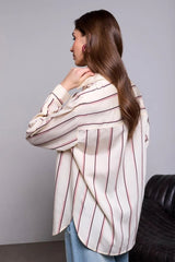 Tribal Women's Blue Thread Drop Shoulder Collared Blouse - Antique White