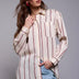 Tribal Women's Blue Thread Drop Shoulder Collared Blouse - Antique White
