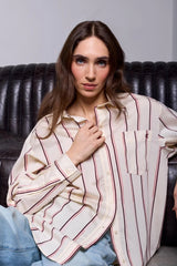 Tribal Women's Blue Thread Drop Shoulder Collared Blouse - Antique White