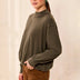 Tribal Women's Bubble French Terry Crew Neck Long Sleeve Knit Top - Cedar Green