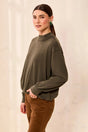 Tribal Women's Bubble French Terry Crew Neck Long Sleeve Knit Top - Cedar Green