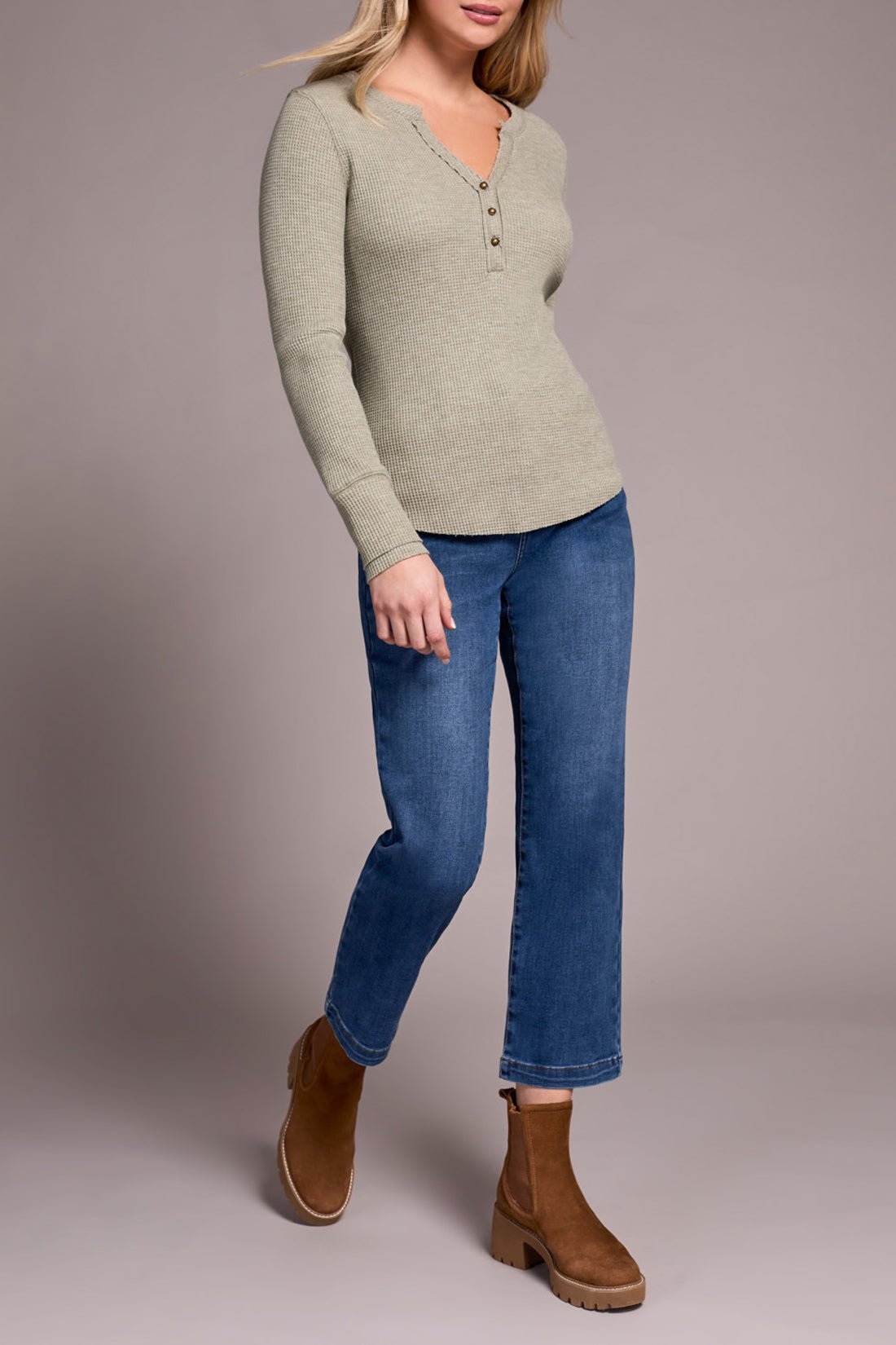 Tribal Women's Button Henley Top - A&M Clothing & Shoes - Westlock