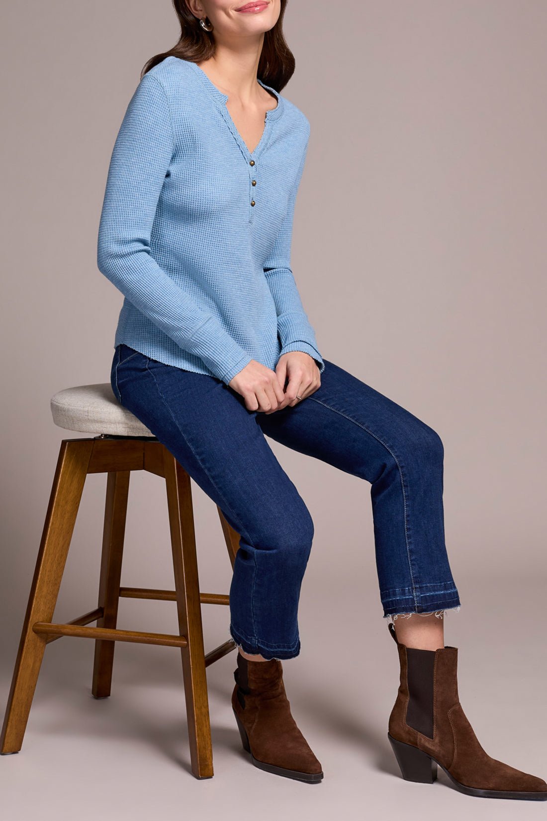 Tribal Women's Button Henley Top - A&M Clothing & Shoes - Westlock