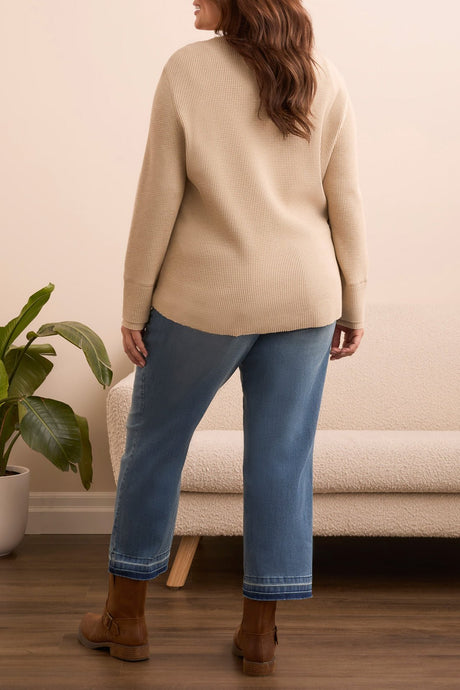 Tribal Women's Button Henley Top Plus - Oatmeal