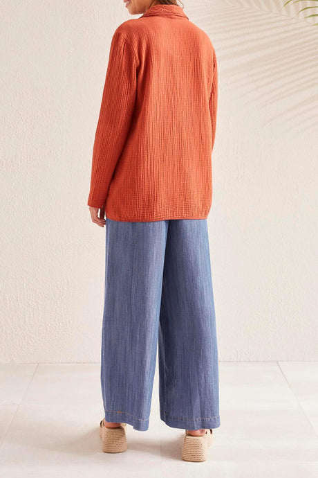 Tribal Women's Cotton Gauze Shawl Blazer - Brandy