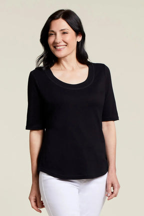 Tribal Women's Cotton Scoop Neck Top - Black