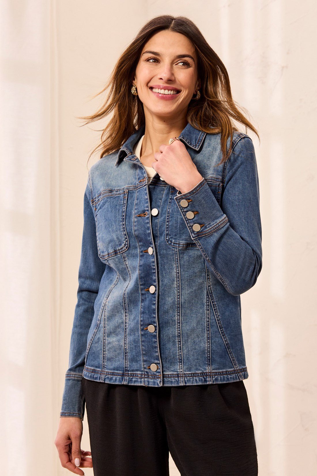 Tribal Women's Denim Insert Detail Fitted Jacket - Dusk