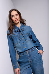 Tribal Women's Denim Removable Self Tie Blouse - Authentic Blue
