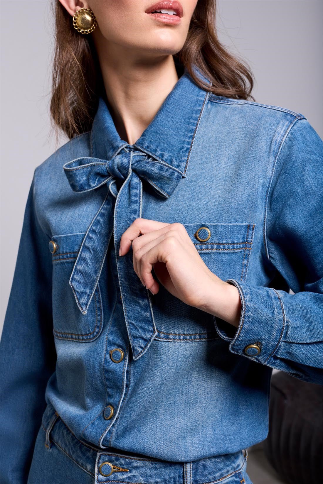Tribal Women's Denim Removable Self Tie Blouse - Authentic Blue