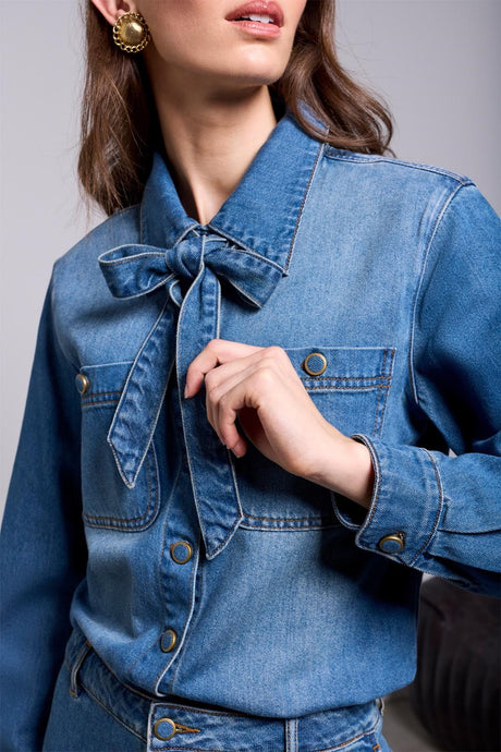 Tribal Women's Denim Removable Self Tie Blouse - Authentic Blue