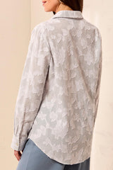 Tribal Women's Floral Textured Jacquard Collared Button-Front Blouse - A&M Clothing and Shoes
