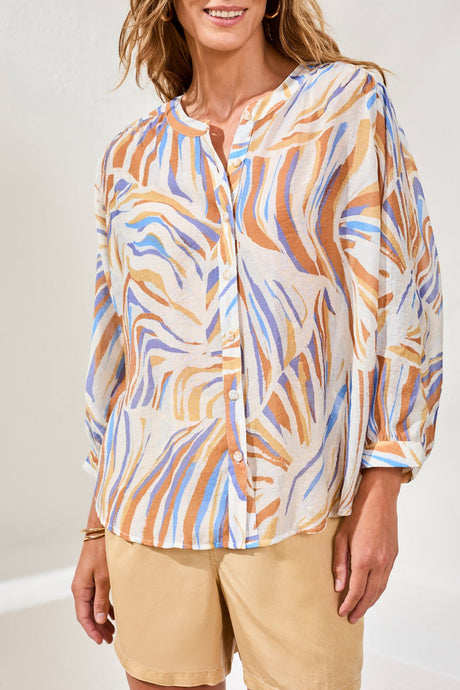 Tribal Women's Flowy Dolman Sleeve Covered Button Blouse - Marina