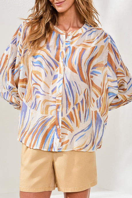 Tribal Women's Flowy Dolman Sleeve Covered Button Blouse - Marina