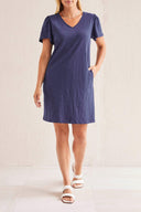 Tribal Women's Flutter Slv V-Neck Dress - Blue